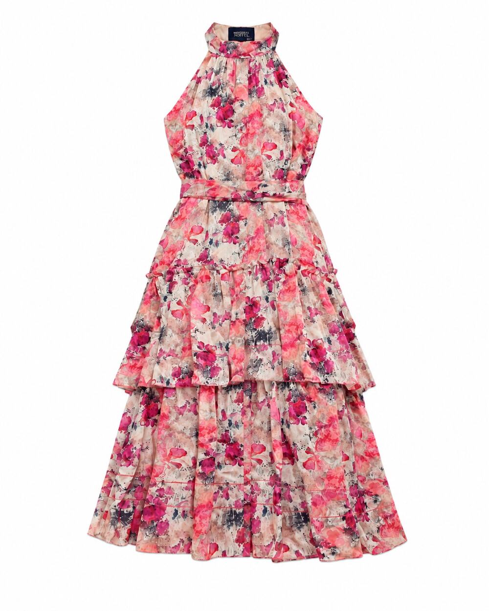 Marchesa Notte Ivory Multi Floral Pleated Maxi Dress Size 12 NWT Wedding Guest